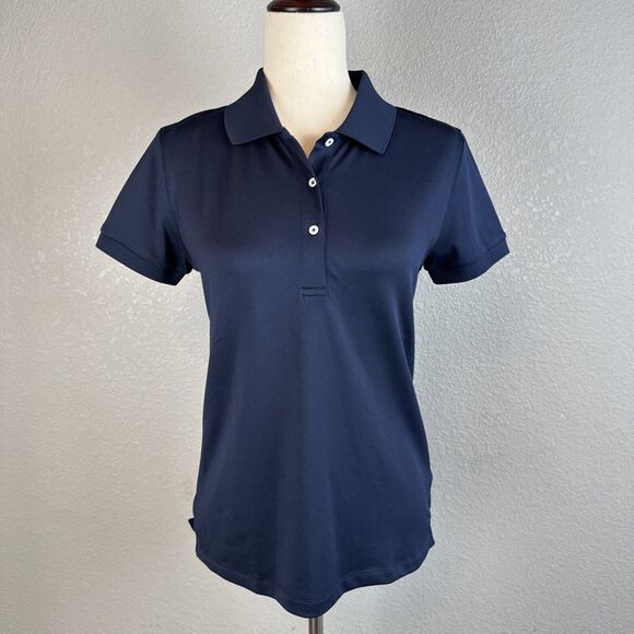 Tory Burch Sport Womens Tech Pique Polo Size M Navy Short Sleeve Golf Tennis - Picture 1 of 8
